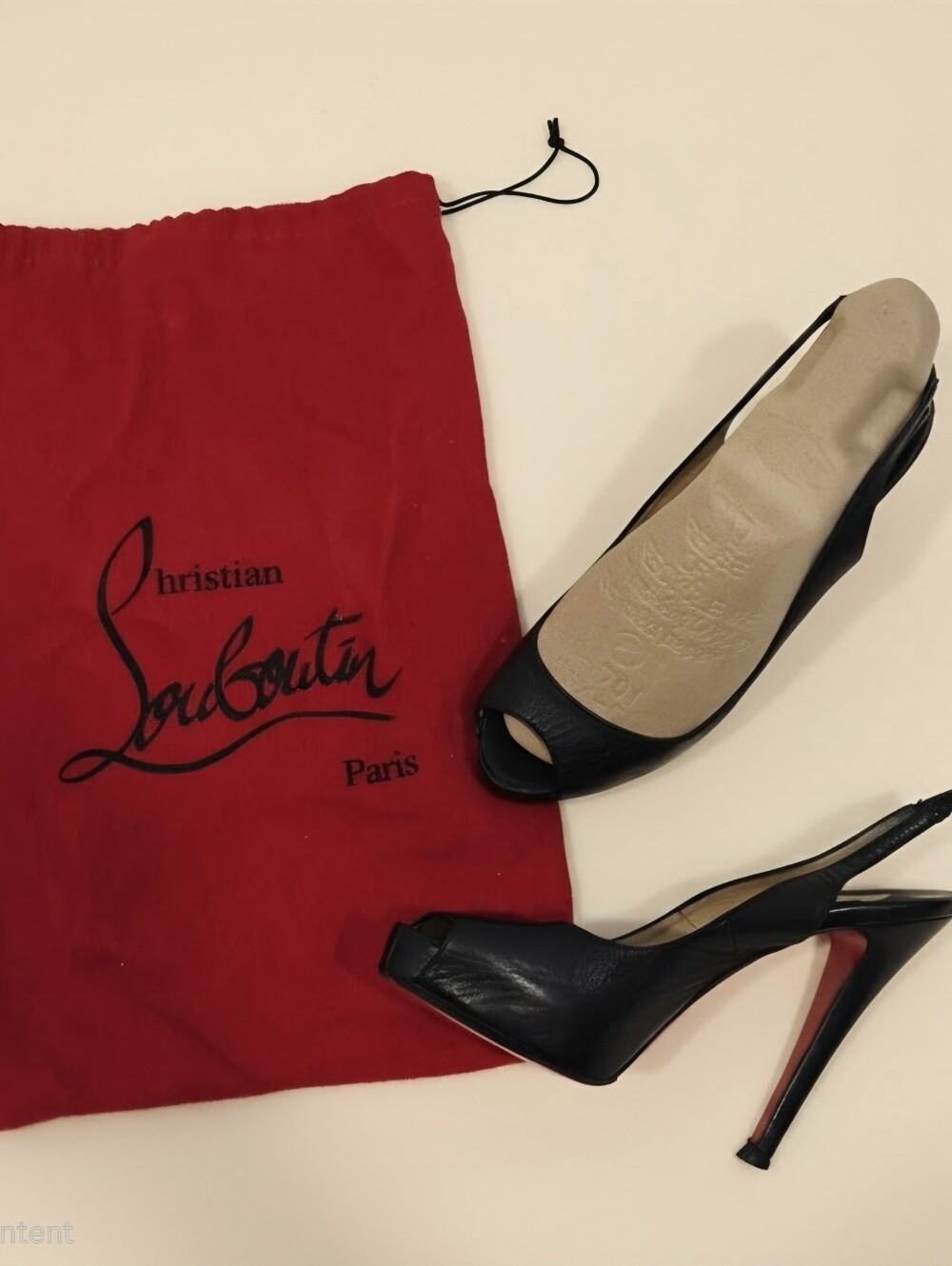 Christian Louboutin Black Leather Peep-Toe Slingbacks with Red Sole